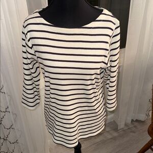 LL bean nautical Striped navy and Off  White stripe boat neckline size Medium